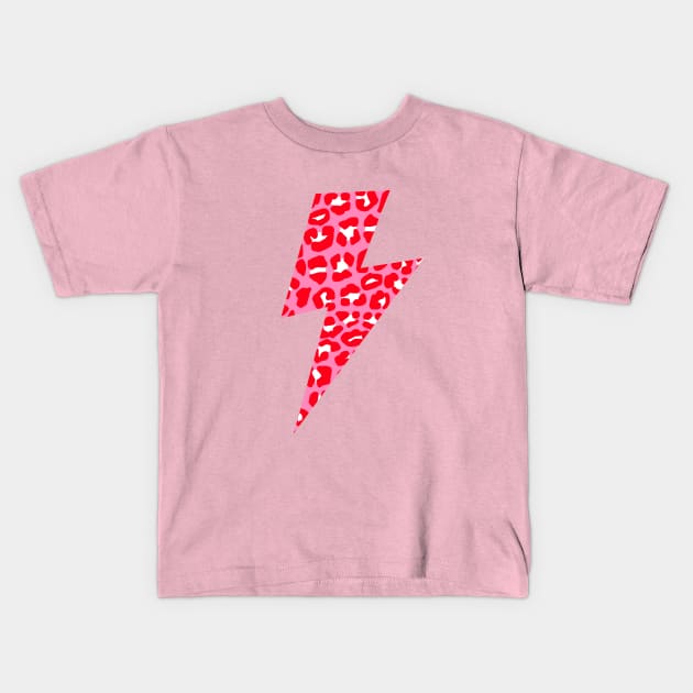 Pink and Red Leopard Print Lightning Bolt Kids T-Shirt by OneThreeSix